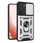 Anti-scratch Phone Case For Samsung Galaxy S23+, Ring Kickstand PC + TPU Back Cover with Slide Camera Protector