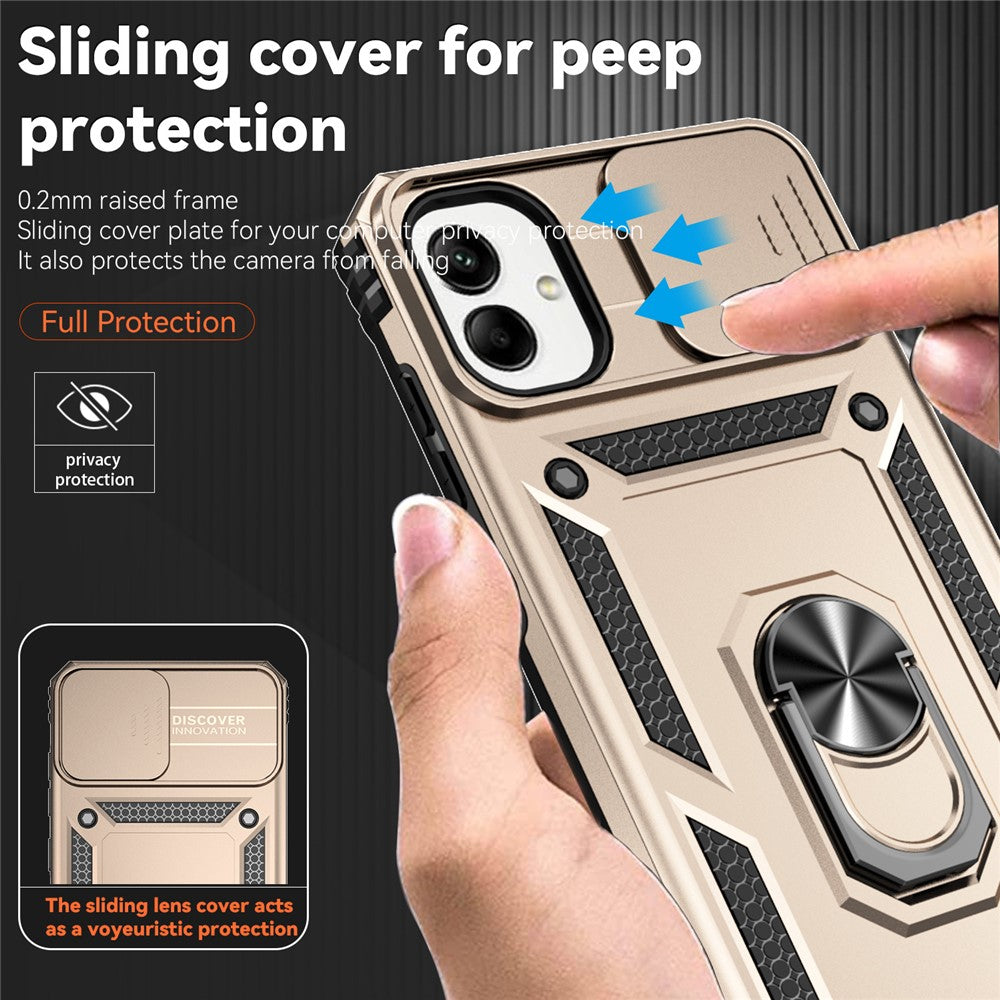 Til Samsung Galaxy A08 5G / A08 4G / A07 4G / A06 4G cover i PC + TPU med linsebeskyttelse og støttefod