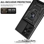For Samsung Galaxy S23 Ultra Anti-fall Phone Case Ring Kickstand PC + TPU Smartphone Cover with Slide Camera Protector