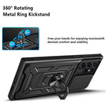 For Samsung Galaxy S23 Ultra Anti-fall Phone Case Ring Kickstand PC + TPU Smartphone Cover with Slide Camera Protector