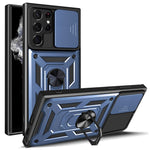 For Samsung Galaxy S23 Ultra Anti-fall Phone Case Ring Kickstand PC + TPU Smartphone Cover with Slide Camera Protector