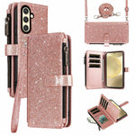 ASUWISH Til Samsung Galaxy S24 FE Etui 10 Kortlommer Glitter Læder Telefoncover med Crossbody Rem