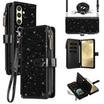 ASUWISH For Samsung Galaxy S23 FE Case 10 Card Holder Glitter Leather Phone Cover with Crossbody Strap