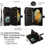 ASUWISH For Samsung Galaxy S23 FE Case 10 Card Holder Glitter Leather Phone Cover with Crossbody Strap
