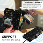 ASUWISH For Samsung Galaxy S23 FE Case 10 Card Holder Glitter Leather Phone Cover with Crossbody Strap