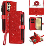 ASUWISH For Samsung Galaxy S23 FE Case 10 Card Holder Glitter Leather Phone Cover with Crossbody Strap