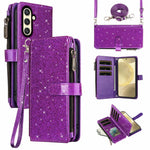 ASUWISH For Samsung Galaxy S23 FE Case 10 Card Holder Glitter Leather Phone Cover with Crossbody Strap
