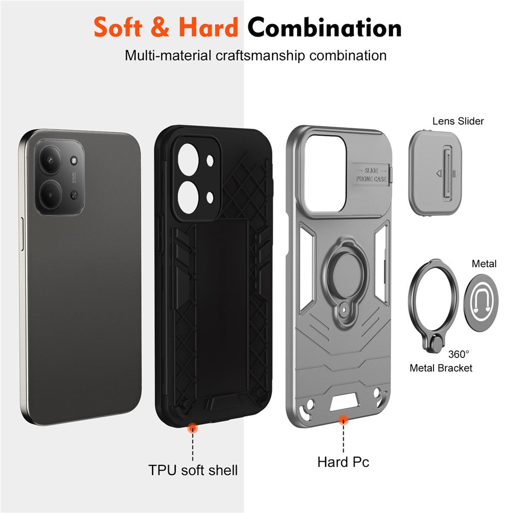 For Xiaomi Redmi 15C 4G (Global) (171mm) / Poco C85 4G (171mm) Case Slide Camshield Kickstand PC + TPU Phone Cover