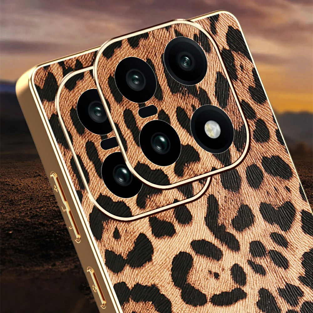 For OnePlus 15 5G Case Leopard Print PU Leather Coated PC + TPU Electroplating Phone Cover