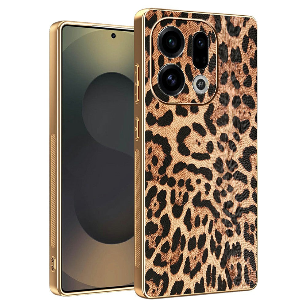 For Oppo Find X9 5G Case Leopard Print PU Leather Coated PC + TPU Electroplating Phone Cover