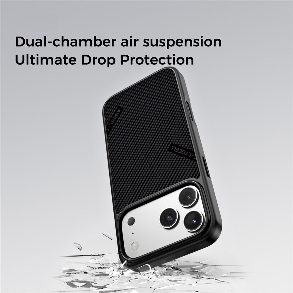 ABEEL CF-Lyocell-serien til iPhone 18 Pro / 17 Pro cover, kompatibel med MagSafe Microfiber + PC + E-TPU telefoncover