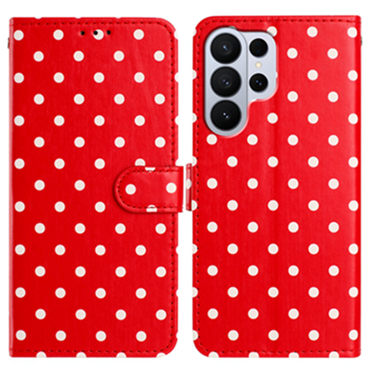 Läderfodral med prickigt mönster till Samsung Galaxy S26 Ultra, plånboksfodral, fodral med stativ och skärm.