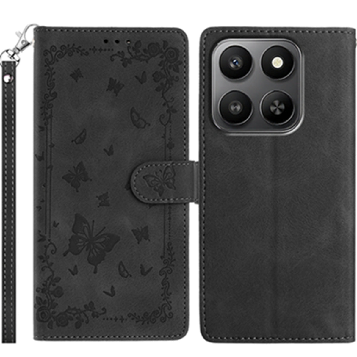 For Xiaomi 17 Case Garden Imprinted PU Leather Wallet Phone Cover with Wrist Strap