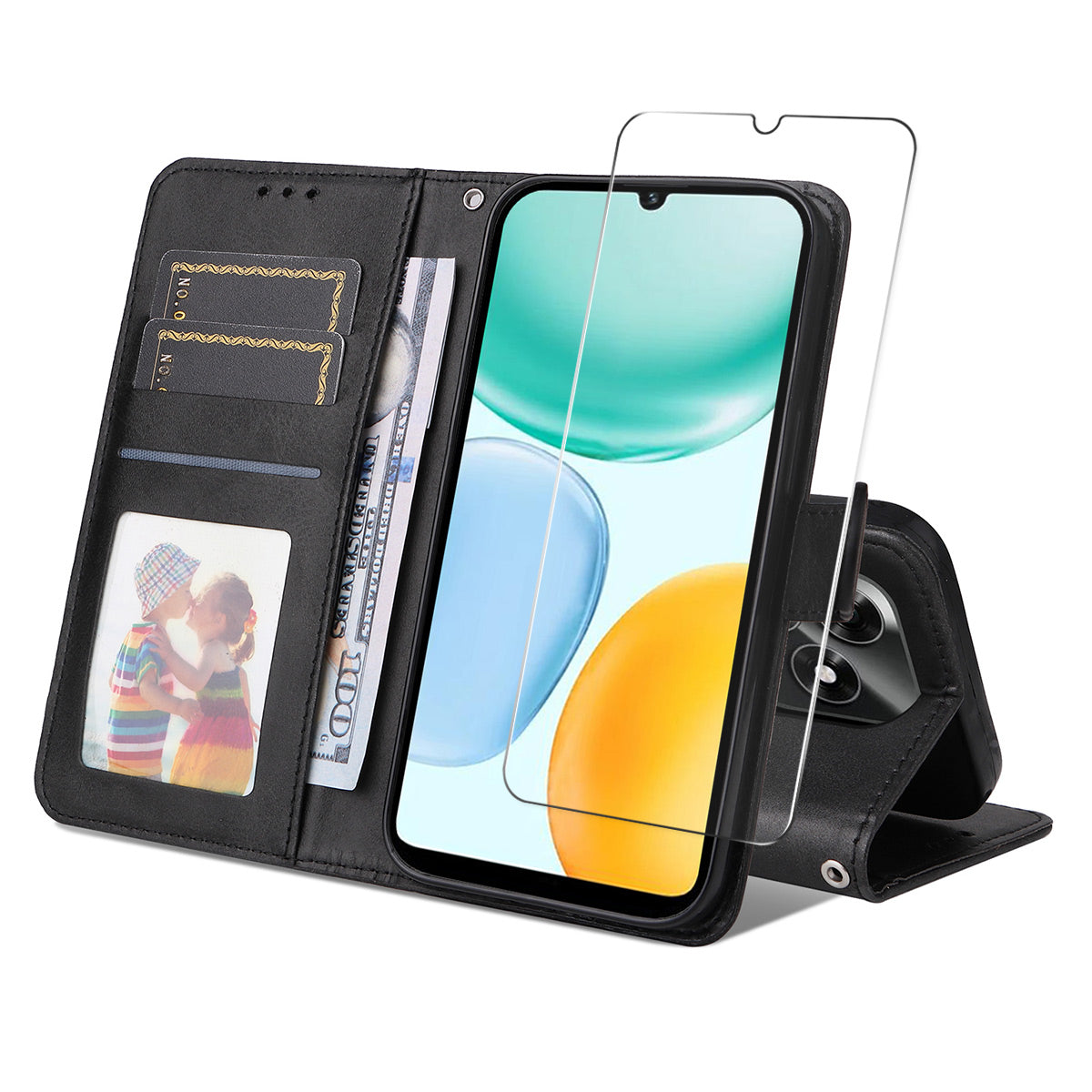 ENKAY HAT PRINCE For Honor X5c Plus 4G PU læder pung etui Telefon stativ cover med hærdet glas