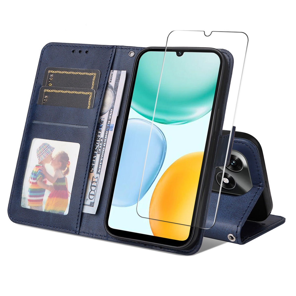 ENKAY HAT PRINCE For Honor X5c Plus 4G PU læder pung etui Telefon stativ cover med hærdet glas
