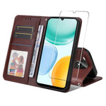 ENKAY HAT PRINCE For Honor X5c Plus 4G PU læder pung etui Telefon stativ cover med hærdet glas