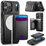 JEEHOOD J10 For iPhone 17 Pro Case with Detachable Card Holder Kickstand Compatible with MagSafe Leather Back Phone Cover