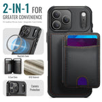 JEEHOOD J10 For iPhone 17 Pro Case with Detachable Card Holder Kickstand Compatible with MagSafe Leather Back Phone Cover