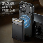 JEEHOOD J10 For iPhone 17 Pro Case with Detachable Card Holder Kickstand Compatible with MagSafe Leather Back Phone Cover