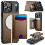 JEEHOOD J10 For iPhone 17 Pro Case with Detachable Card Holder Kickstand Compatible with MagSafe Leather Back Phone Cover