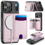 JEEHOOD J10 For iPhone 17 Pro Case with Detachable Card Holder Kickstand Compatible with MagSafe Leather Back Phone Cover