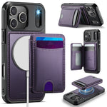 JEEHOOD J10 For iPhone 17 Pro Case with Detachable Card Holder Kickstand Compatible with MagSafe Leather Back Phone Cover