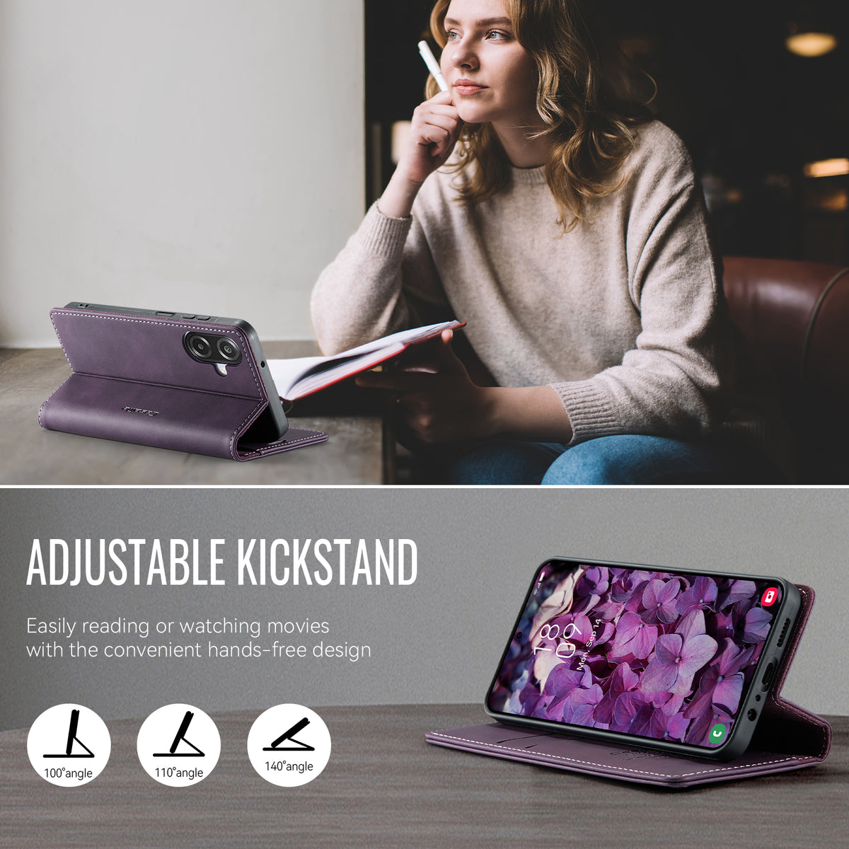 CASEME För Samsung Galaxy A08 5G / A08 4G / A07 4G / A07s 4G / A06 4G / A06 5G Skal 033 Serien RFID-blockerande plånboksfodral i läder med kalvstruktur
