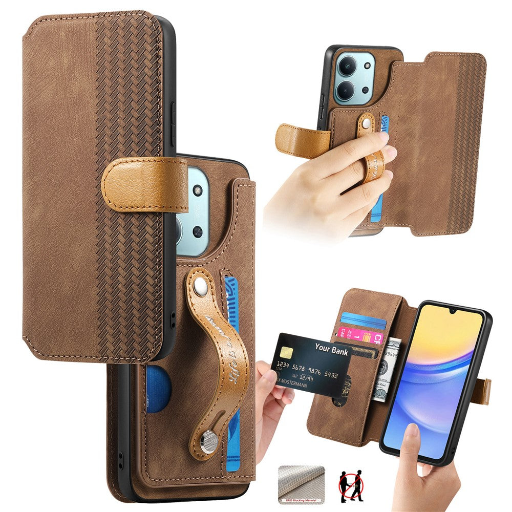 Wallet Case For Xiaomi Poco C85 4G (171mm) / Redmi 15C 4G (Global) (171mm) Retro Leather Phone Cover with Wristband Kickstand