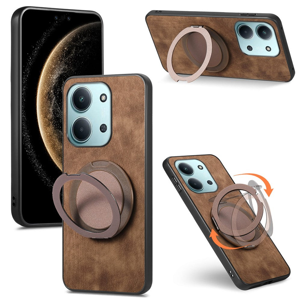 Stress Relief Retro Leather Cover For Xiaomi Poco C85 4G (171mm) / Redmi 15C 4G (EU) (173mm) Phone Case with Rotating Kickstand