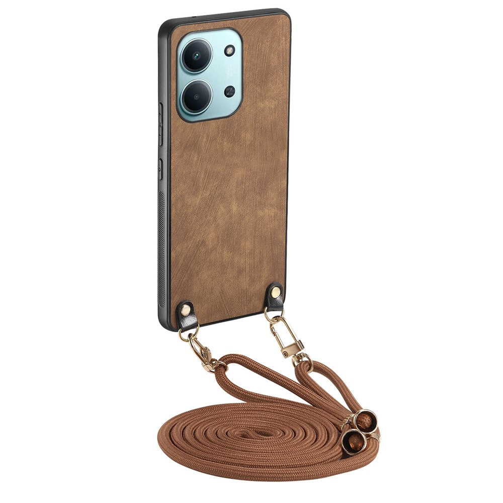 Retro Leather Case For Xiaomi Redmi 15C 5G (EU) (173mm) / 15C 4G (EU) (173mm) Phone Back Cover with Adjustable Strap