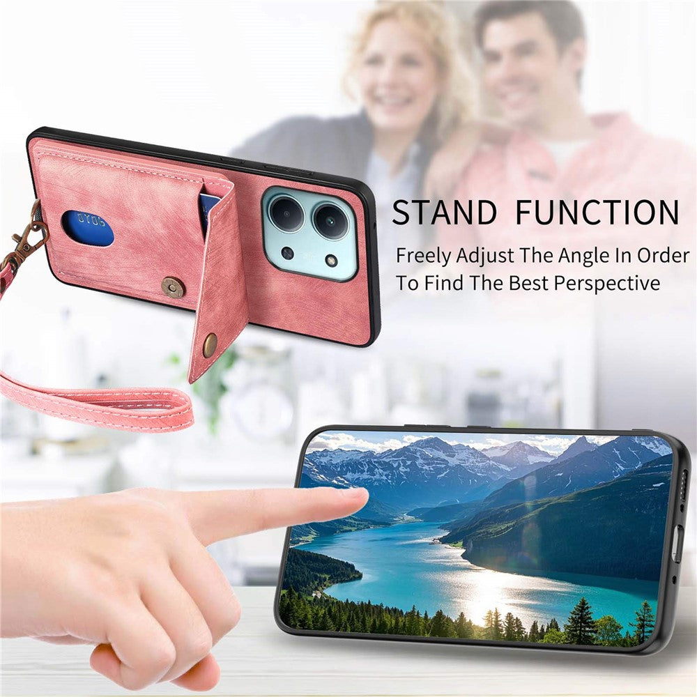 Xiaomi Redmi 15C 4G (EU) (173 mm) / 15C 5G (EU) (173 mm) fodral med korthållare, stativ, läderbaksida för mobil