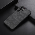 For Samsung Galaxy S23 Ultra Phone Protector Shell, Textured PU Leather Coated PC+TPU Phone Cover