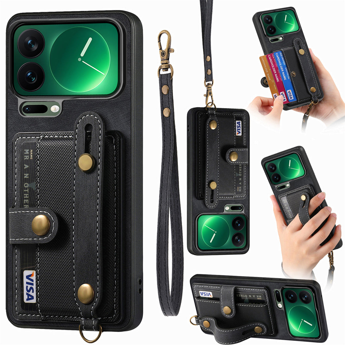 For Xiaomi 17 Pro Retro PU Leather Back Cover with Card Holder and Wristband Kickstand