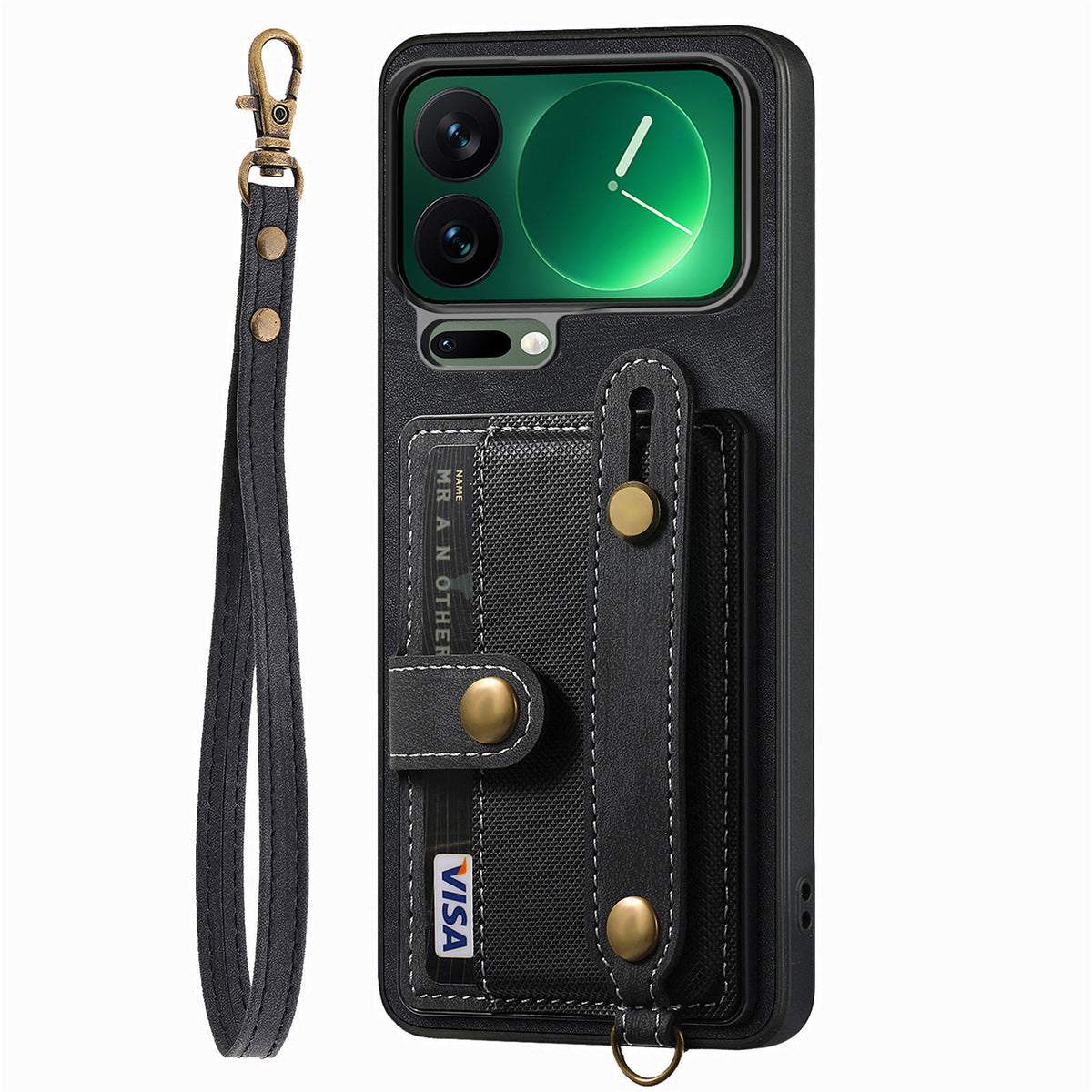 For Xiaomi 17 Pro Retro PU Leather Back Cover with Card Holder and Wristband Kickstand