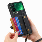 For Xiaomi 17 Pro Retro PU Leather Back Cover with Card Holder and Wristband Kickstand