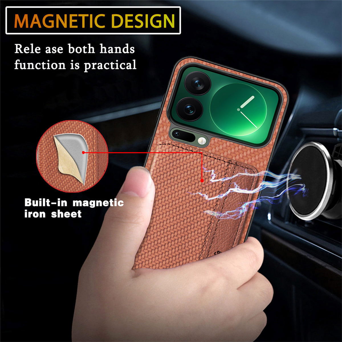 For Xiaomi 17 Pro Max Case RFID Blocking Carbon Fiber Leather Phone Back Cover with Card Holder