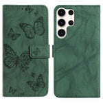 For Samsung Galaxy S25 Ultra Leather Case Butterfly Flower Imprinted Wallet Stand Flip Phone Cover with Wrist Strap