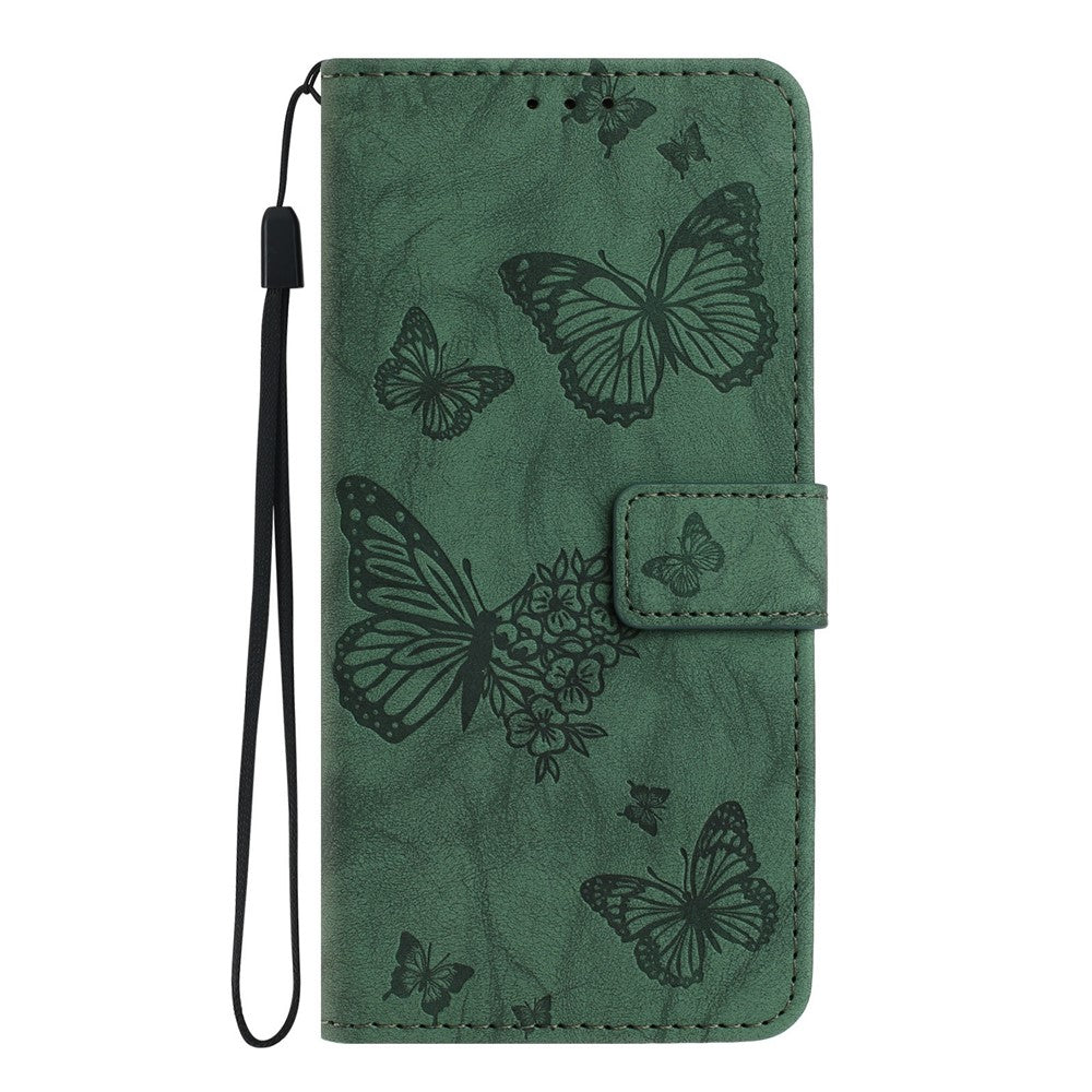 For Samsung Galaxy S25 Ultra Leather Case Butterfly Flower Imprinted Wallet Stand Flip Phone Cover with Wrist Strap