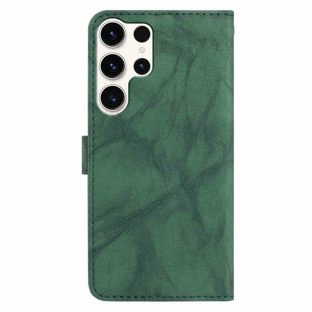 For Samsung Galaxy S25 Ultra Leather Case Butterfly Flower Imprinted Wallet Stand Flip Phone Cover with Wrist Strap