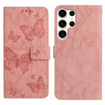 For Samsung Galaxy S25 Ultra Leather Case Butterfly Flower Imprinted Wallet Stand Flip Phone Cover with Wrist Strap