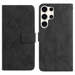 For Samsung Galaxy S25 Ultra Leather Case Butterfly Flower Imprinted Wallet Stand Flip Phone Cover with Wrist Strap