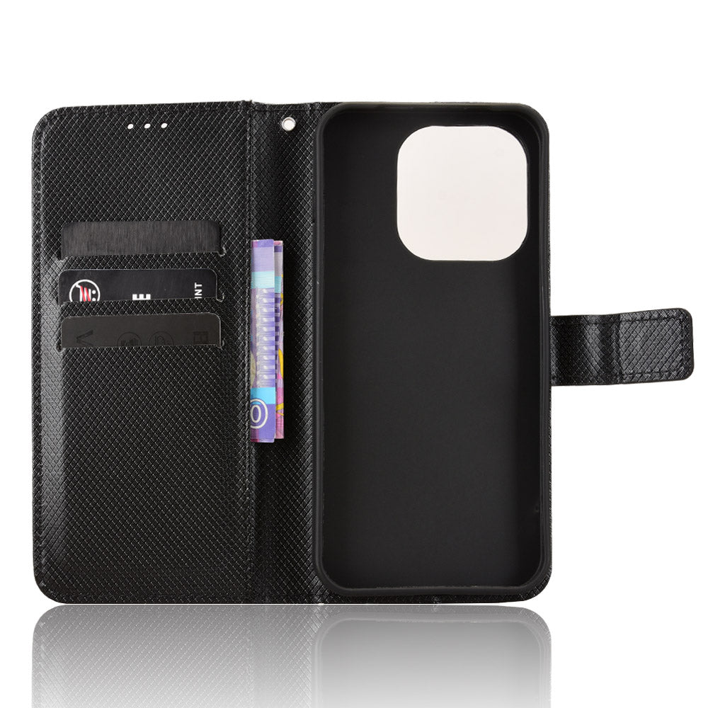 For OnePlus 15 5G Leather Wallet Case with Strap Diamond Texture Phone Cover