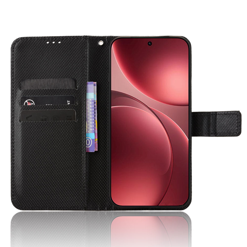 For Oppo Find X9 Pro 5G Leather Wallet Case with Strap Diamond Texture Phone Cover
