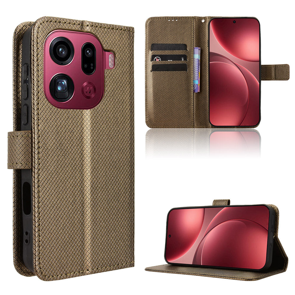 For Oppo Find X9 Pro 5G Leather Wallet Case with Strap Diamond Texture Phone Cover
