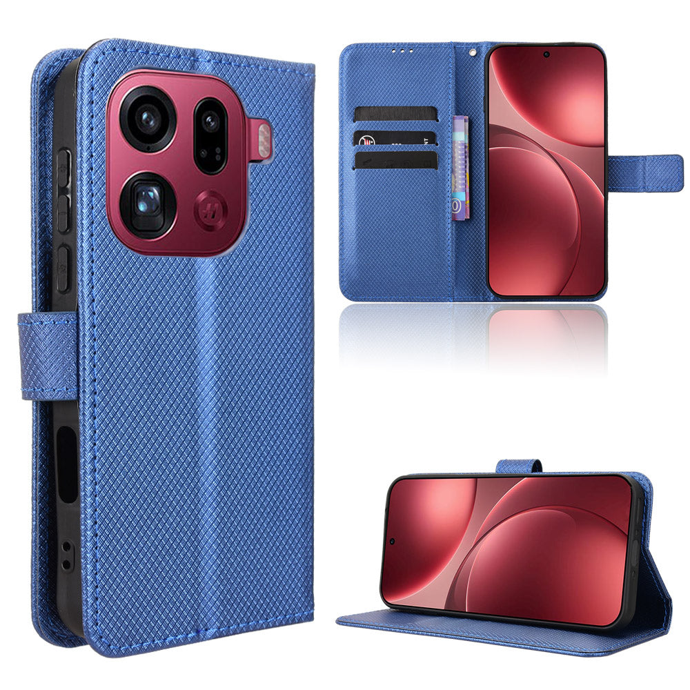 For Oppo Find X9 Pro 5G Leather Wallet Case with Strap Diamond Texture Phone Cover