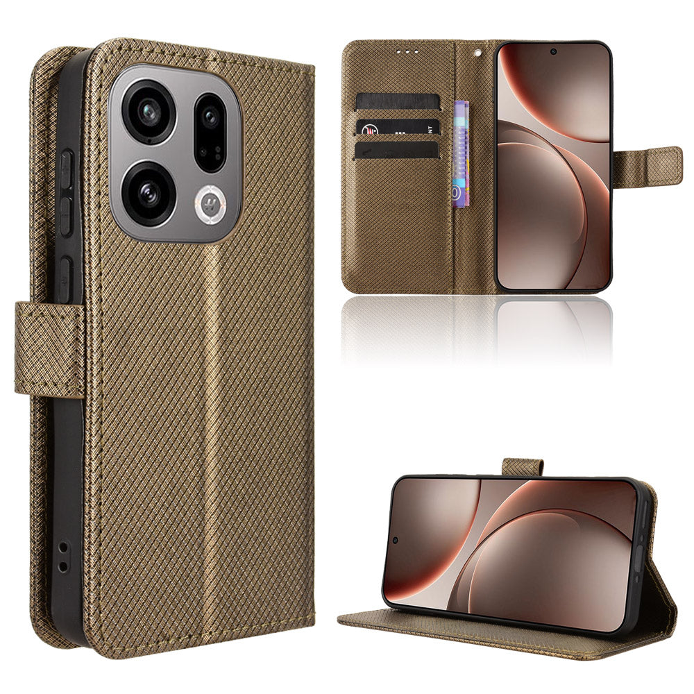 For Oppo Find X9 5G Leather Wallet Case with Strap Diamond Texture Phone Cover