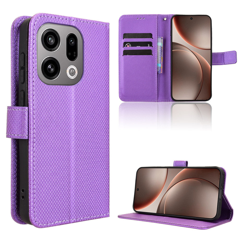 For Oppo Find X9 5G Leather Wallet Case with Strap Diamond Texture Phone Cover
