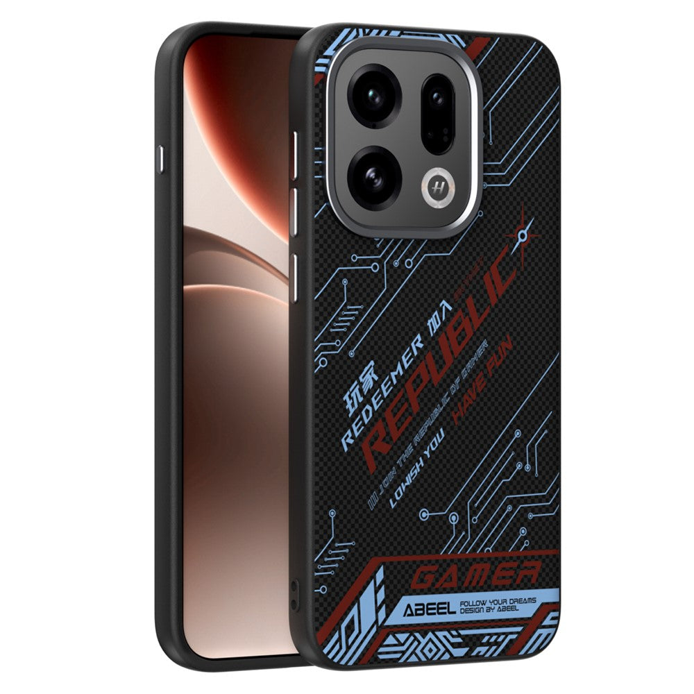 ABEEL For Oppo Find X9 5G Magnetic Case Micro-Embossing 6D Printed PC TPU Aluminum Alloy Leather Phone Cover