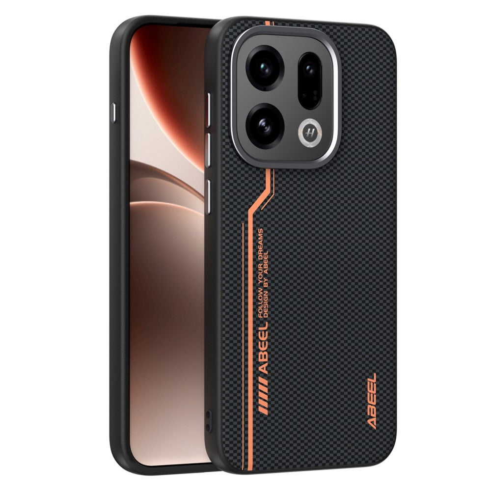 ABEEL For Oppo Find X9 5G Magnetic Case Micro-Embossing 6D Printed PC TPU Aluminum Alloy Leather Phone Cover