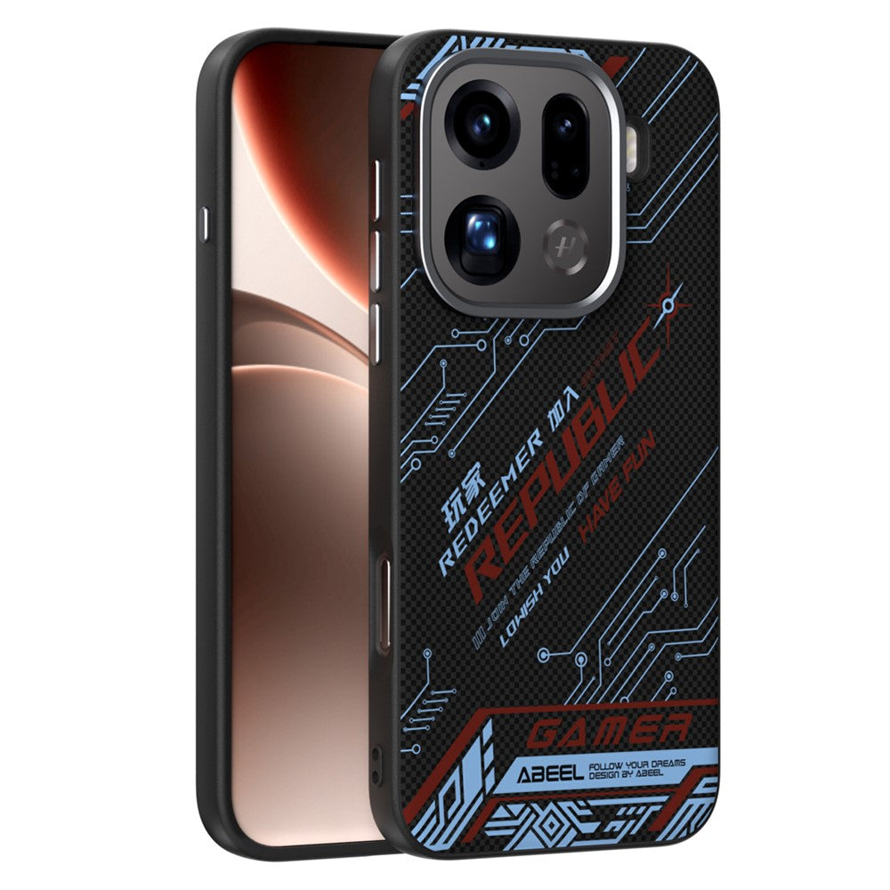 ABEEL For Oppo Find X9 Pro 5G Magnetic Case Micro-Embossing 6D Printed PC TPU Aluminum Alloy Leather Phone Cover
